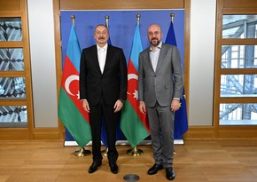 President Ilham Aliyev`s meeting with President of European Council Charles Michel starts in Brussels
