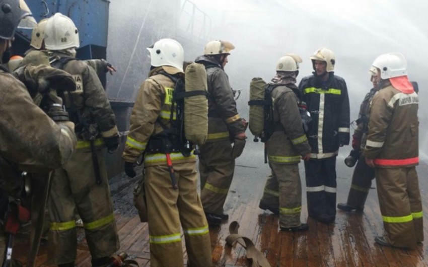 Iranian motor ship on fire in Volga-Caspian canal