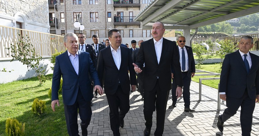 Presidents of Azerbaijan, Uzbekistan and Kyrgyzstan visit first residential complex in Shusha, Ashaghi Govhar Agha Mosque, tour city
