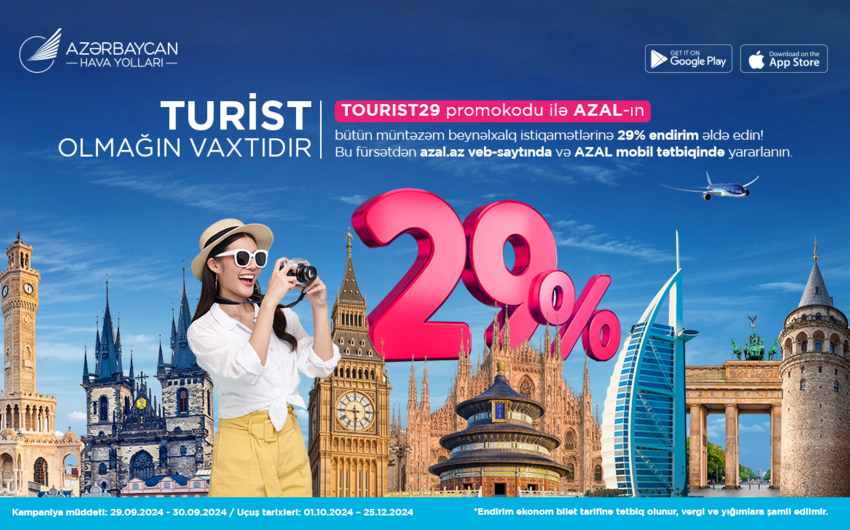 AZAL Turizm işçiləri Günü münasibətilə beynəlxalq reyslərə 29 % endirim təklif edir