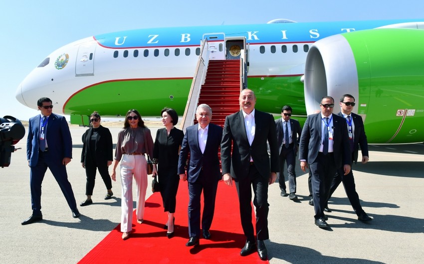 President of Uzbekistan Shavkat Mirziyoyev, who is on state visit to Azerbaijan, arrives in Fuzuli district