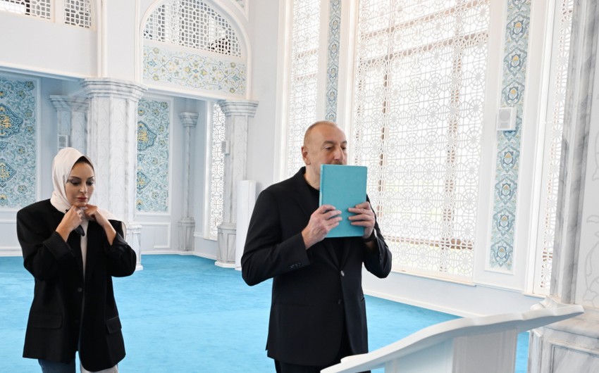 President Ilham Aliyev and First Lady Mehriban Aliyeva attend inauguration of Zangilan Mosque