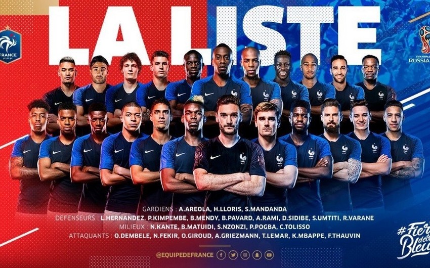 DÇ-2018: Fransa millisinin futbolçuları üçün mükafatın məbləği bəlli olub