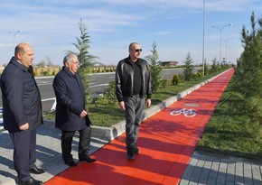 President Ilham Aliyev inspects ongoing works on internal roads of Aghdam city