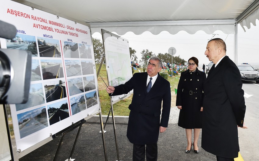 Президент Ильхам Алиев принял участие в открытии автомобильной дороги Мехдиабад-Дигях-Мамедли