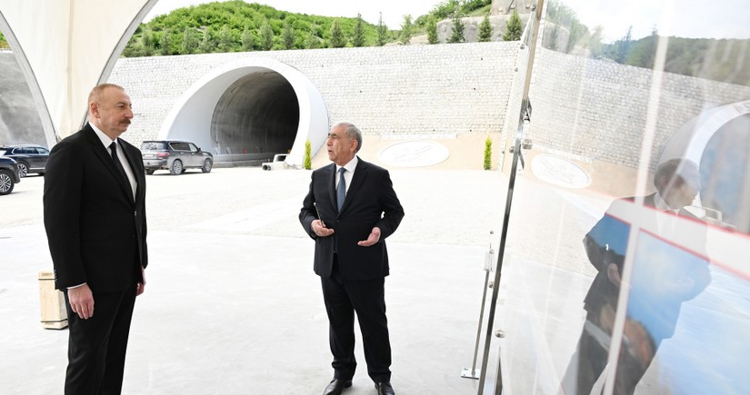 President Aliyev attends opening of first tunnel on Ahmadbayli-Fuzuli-Shusha highway