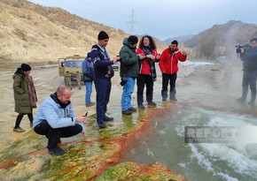 International travelers visiting Istisu springs in Azerbaijan's Kalbajar