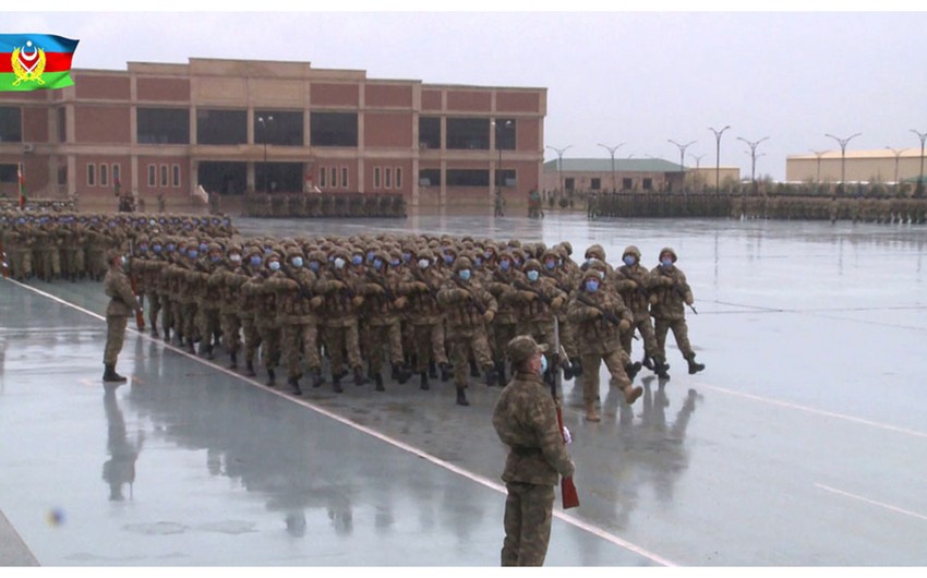 Preparatory training for military parade conducted