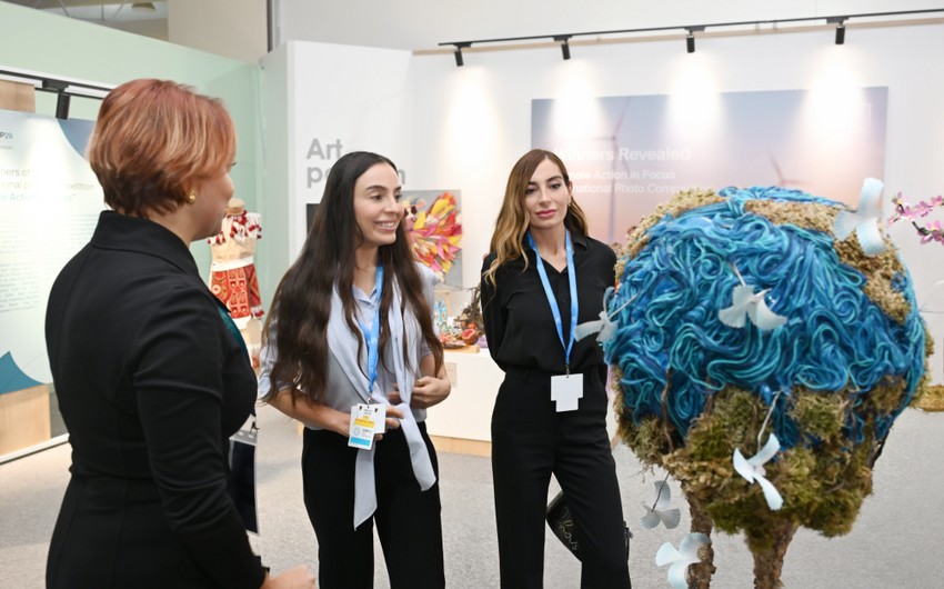 Vice-President of Heydar Aliyev Foundation Leyla Aliyeva and Head of the Baku Media Center Arzu Aliyeva visit inclusive exhibition presented at COP29