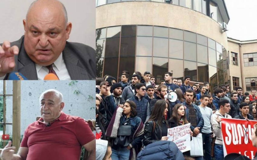 Students of Yerevan State University holds protests