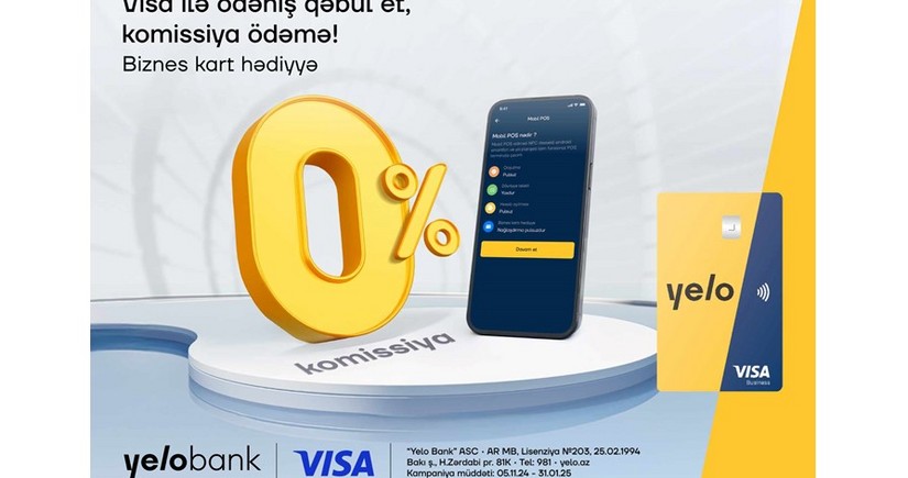 Yelo Mobil POS ilə Visa kartlarından ödənişlərinizi komissiyasız qəbul edin!