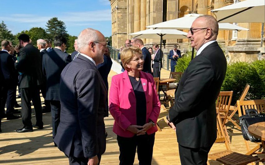 President Ilham Aliyev talks to President of Switzerland Viola Amherd in Oxford