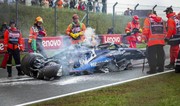 Logan Sargeant in huge crash leaving F1 car in crumpled ball of flames