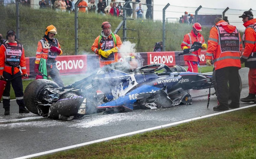 Logan Sargeant in huge crash leaving F1 car in crumpled ball of flames