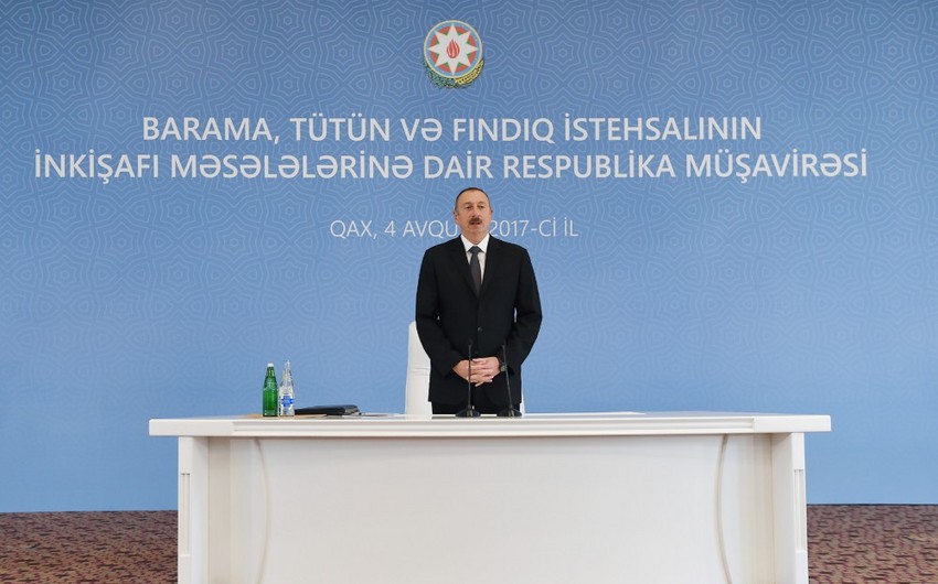 Под председательством Ильхама Алиева в Гахе проходит совещание по вопросам развития шелководства, табаководства и фундуководства - ОБНОВЛЕНО