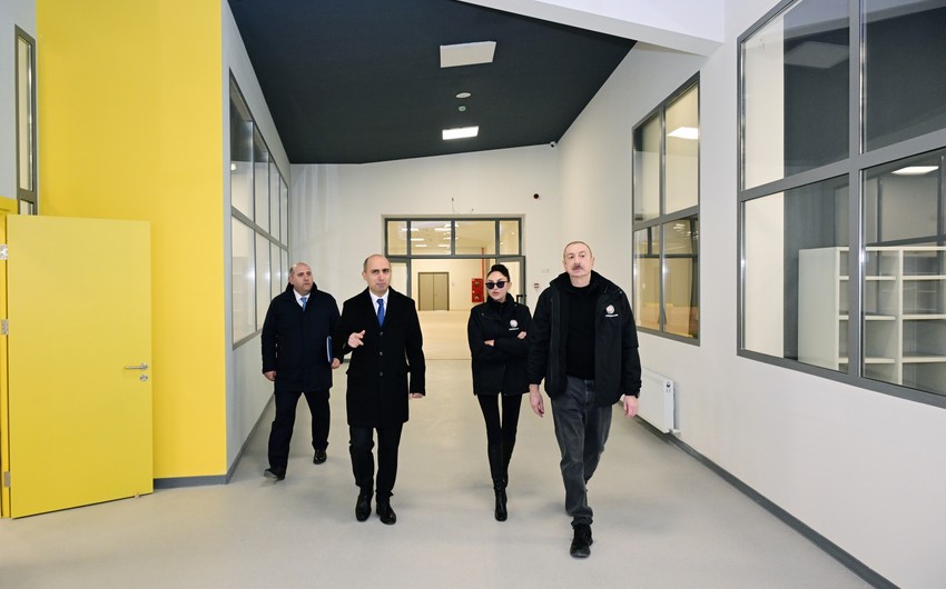 President Ilham Aliyev reviews ongoing construction of Aghdam city secondary school No. 1