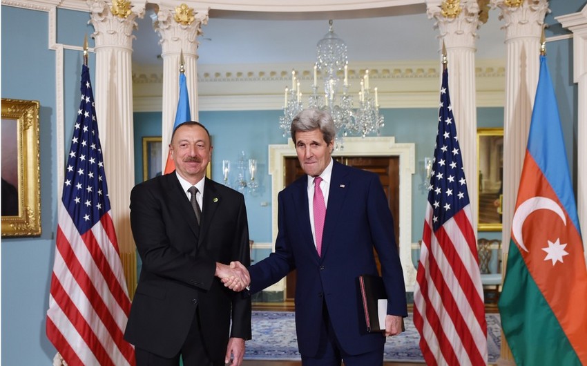 John Kerry and Ilham Aliyev discuss recent work on settlement of Nagorno-Karabakh conflict