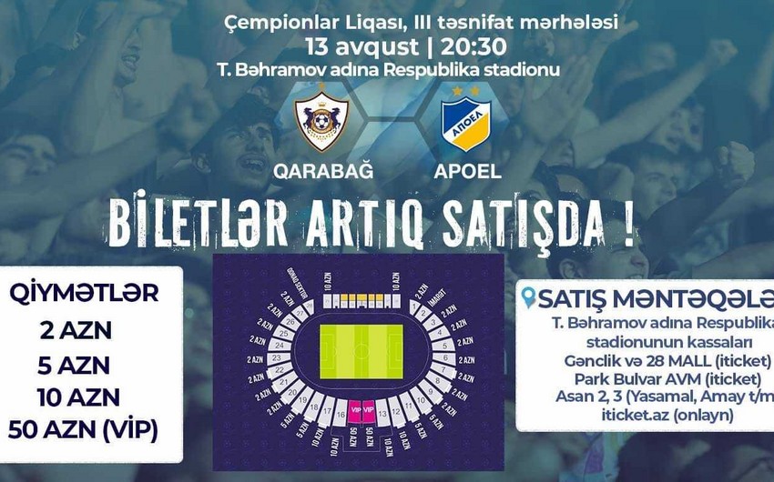 Qarabağ - APOEL matçının biletləri satışa çıxarılıb