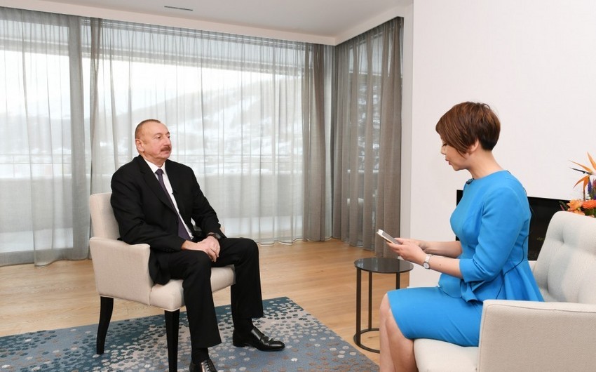 Президент Азербайджана Ильхам Алиев в Давосе дал интервью китайскому телевидению CGTN