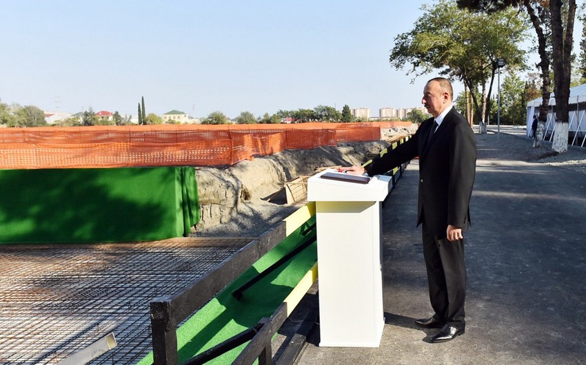 Президент Ильхам Алиев принял участие в церемонии закладки фундамента Мингячевирского промышленного парка