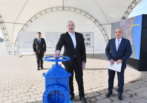 Президент принял участие в церемонии ввода в эксплуатацию систем снабжения питьевой водой города Нефтчала