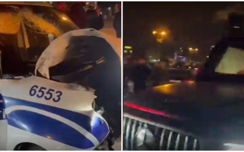В Баку столкнулись Gelandewagen и полицейский автомобиль