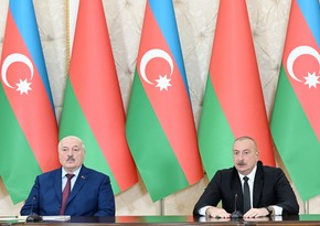 President Ilham Aliyev and President Aleksandr Lukashenko make press statements