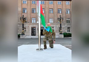 President Ilham Aliyev raises national flag of Azerbaijan in Khankendi city and makes speech