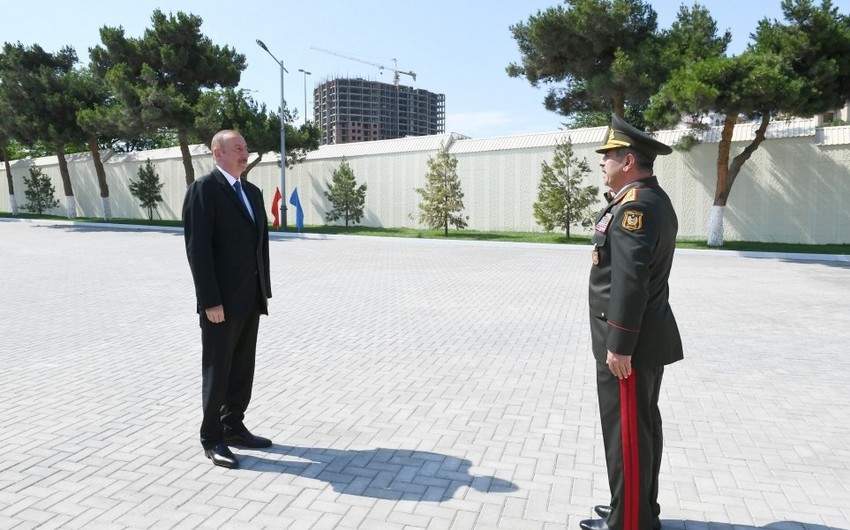 President Ilham Aliyev views conditions created at newly-reconstructed Military Lyceum named after Jamshid Nakhchivanski